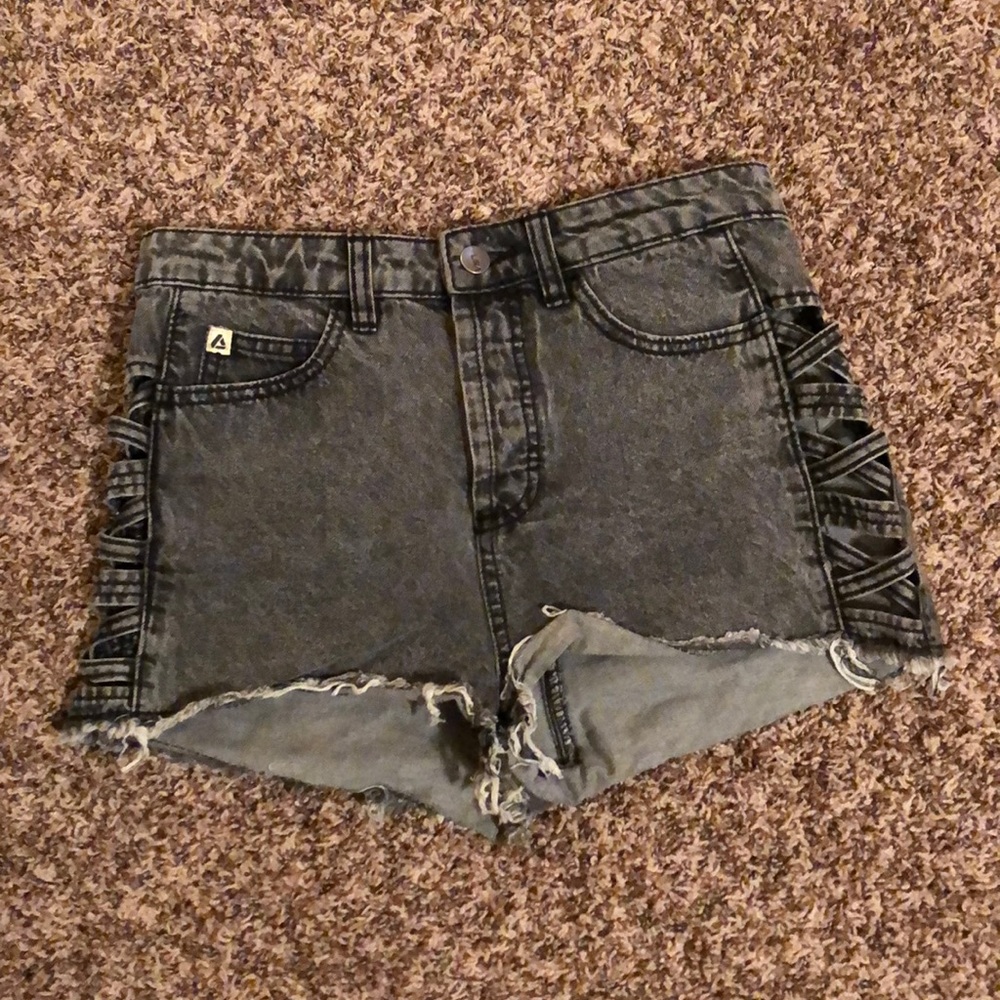 Gray-Washed LIRA Denim High-Rise Booty Shorts